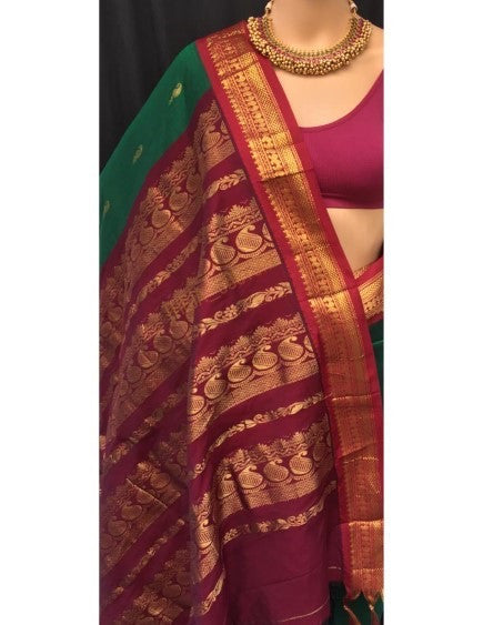 FOREST GREEN COTTON SILK SAREE