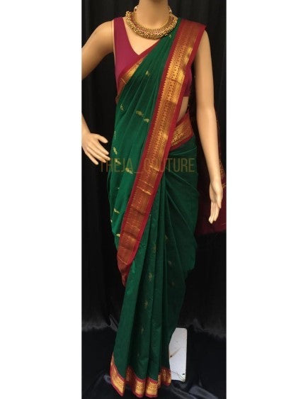 FOREST GREEN COTTON SILK SAREE