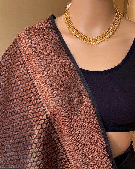 BLACK BROCADE ART SILK SAREE