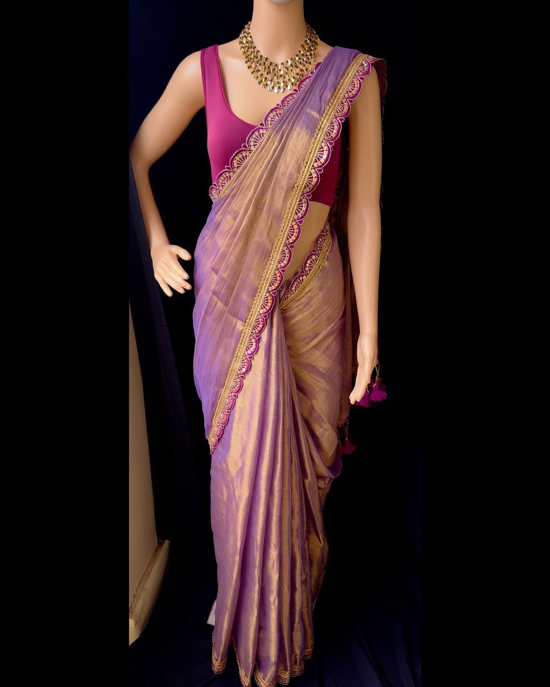 LAVENDER METTALIC COPPER TISSUE SAREE
