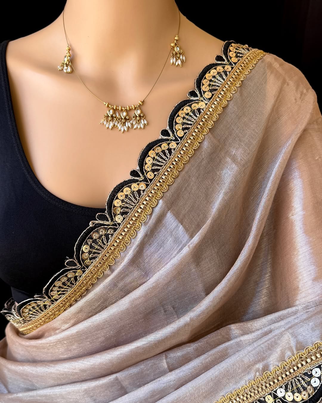 IVORY METTALIC TISSUE SAREE