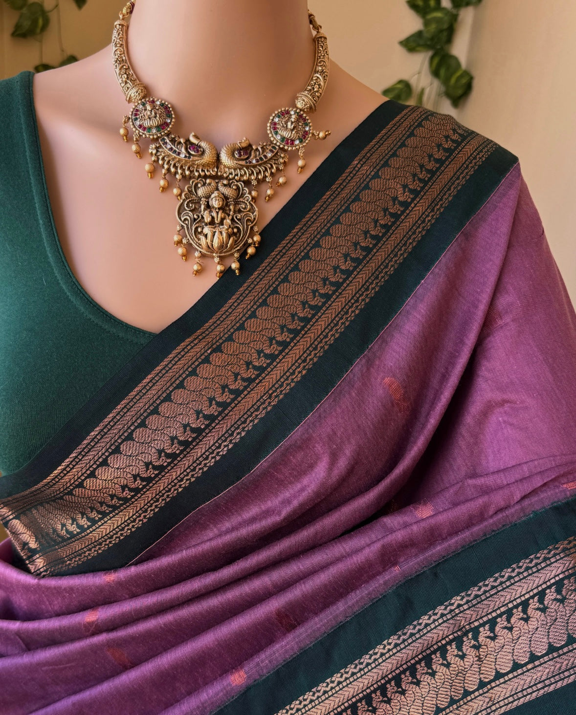 ONION PINK COTTON SILK SAREE WITH PEACOCK BORDER