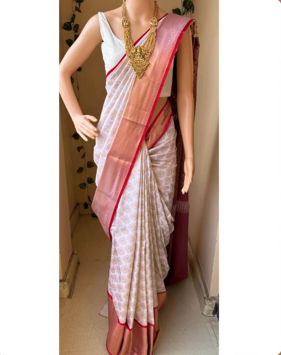 WHITE ART SILK SAREE
