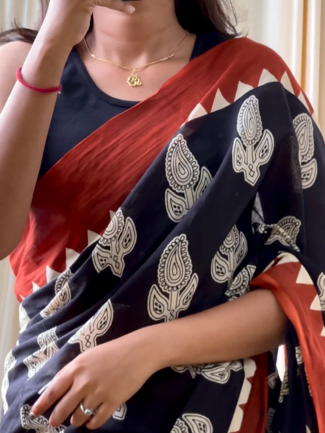 BLACK COTTON PRINTED SAREE