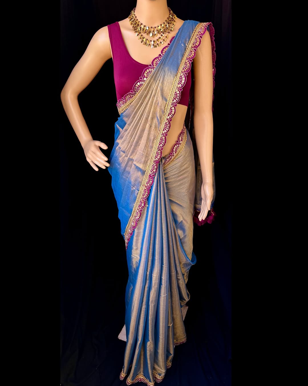 COPPER SKY BLUE TISSUE SAREE