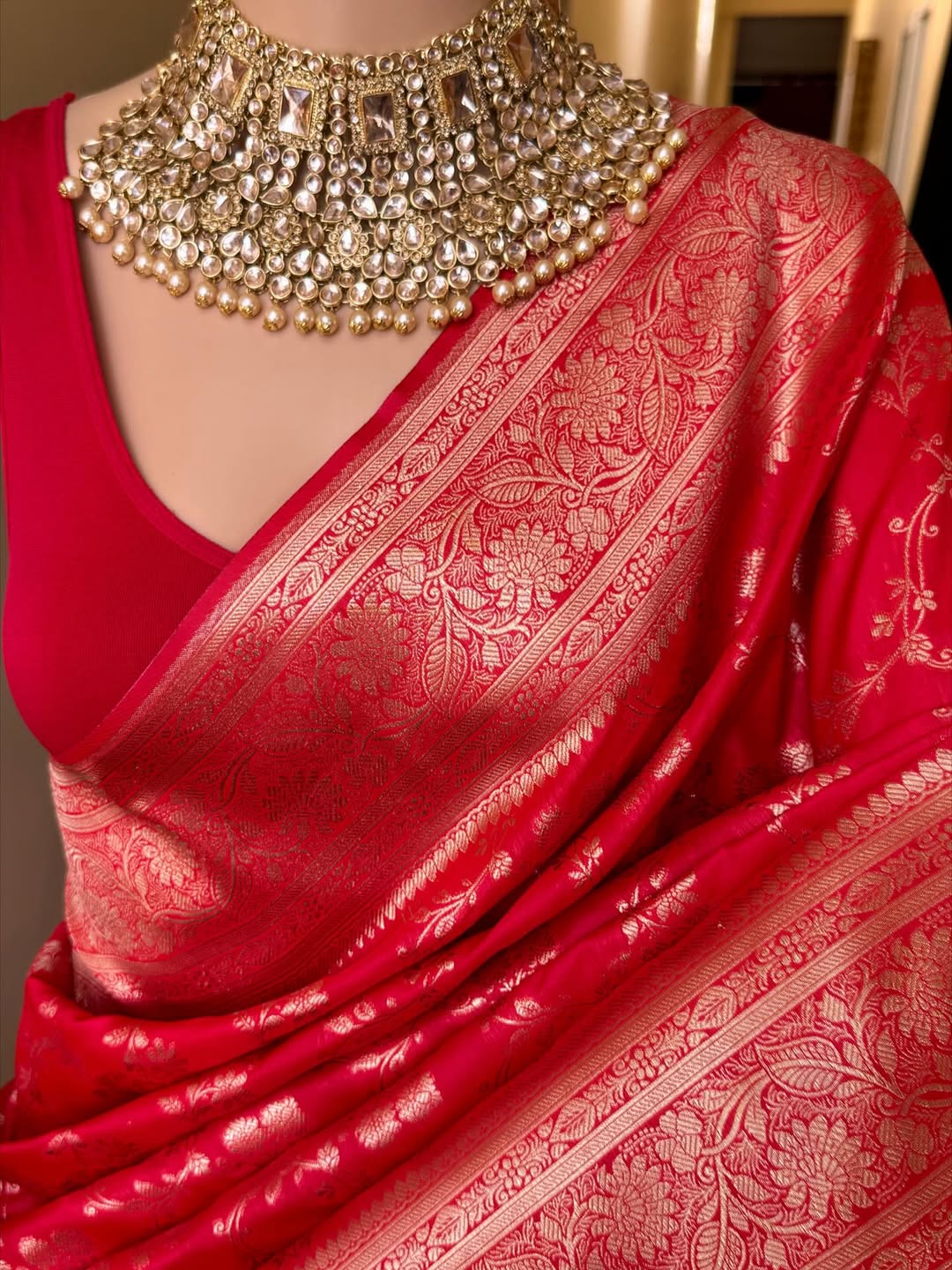 CHILLI RED BANARASI ART SILK SAREE