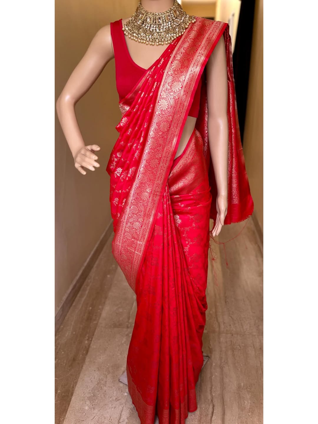 CHILLI RED BANARASI ART SILK SAREE