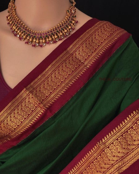 BOTTLE GREEN COTTON SILK SAREE