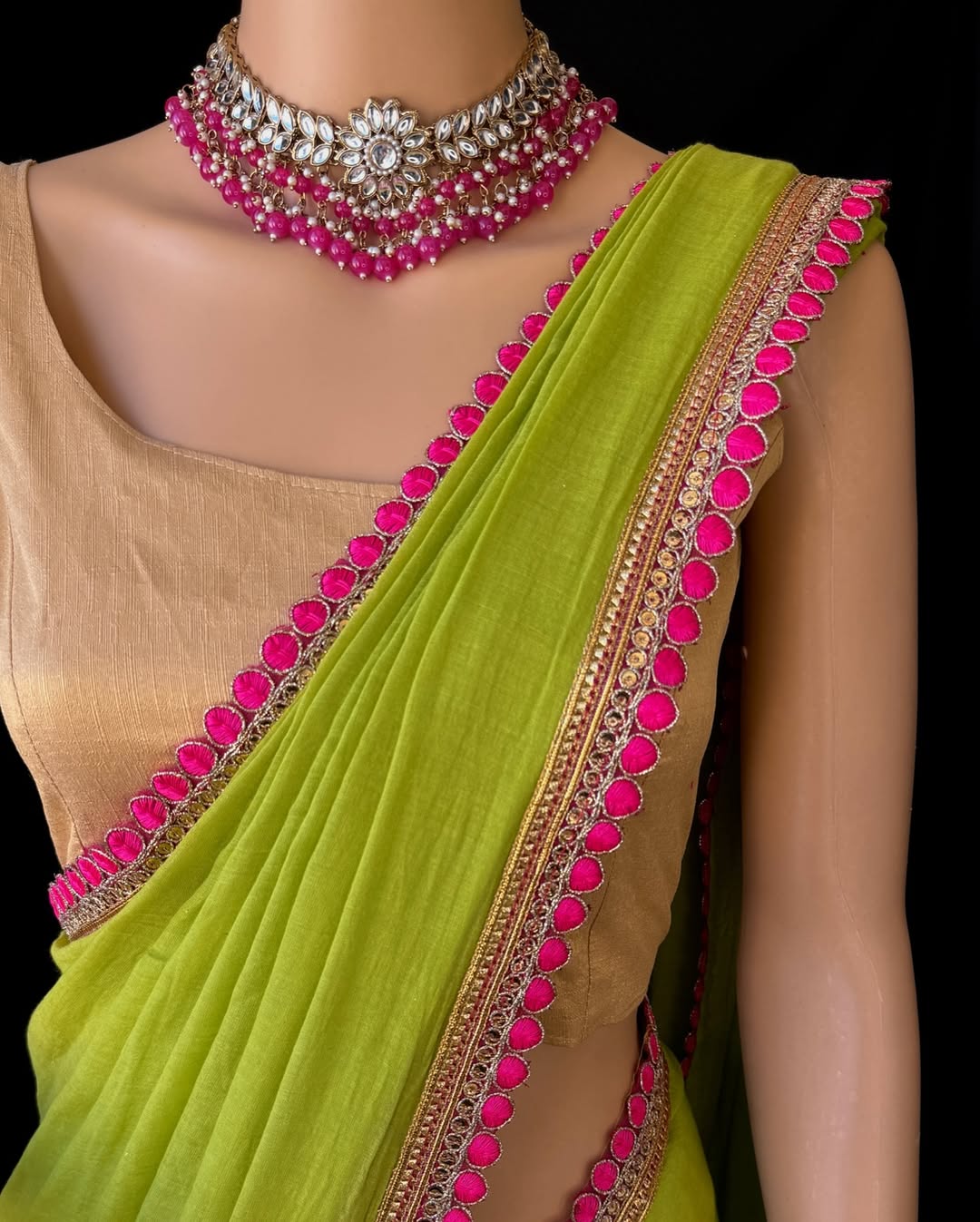 FLUORESCENT GREEN COTTON SAREE