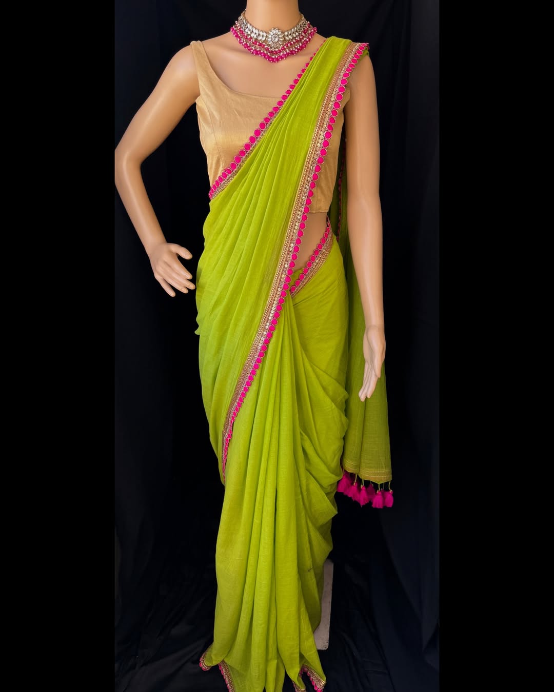 FLUORESCENT GREEN COTTON SAREE