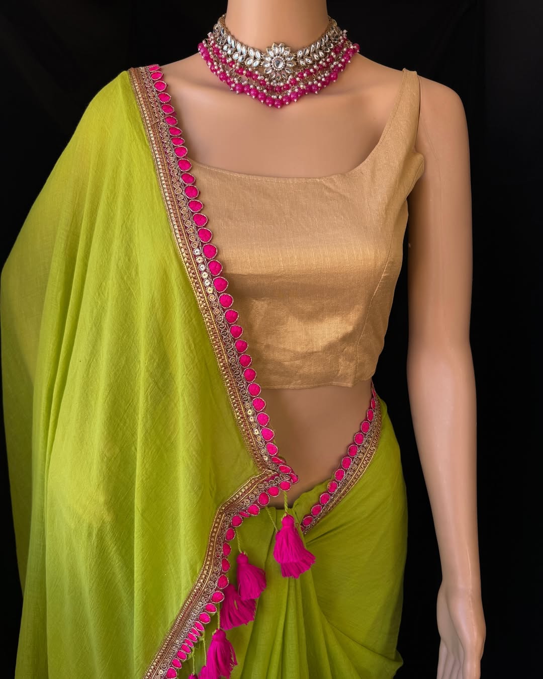 FLUORESCENT GREEN COTTON SAREE