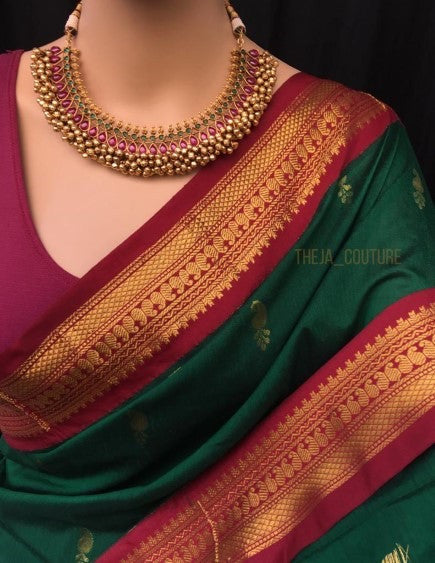 FOREST GREEN COTTON SILK SAREE