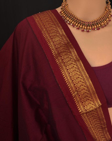 BOTTLE GREEN COTTON SILK SAREE