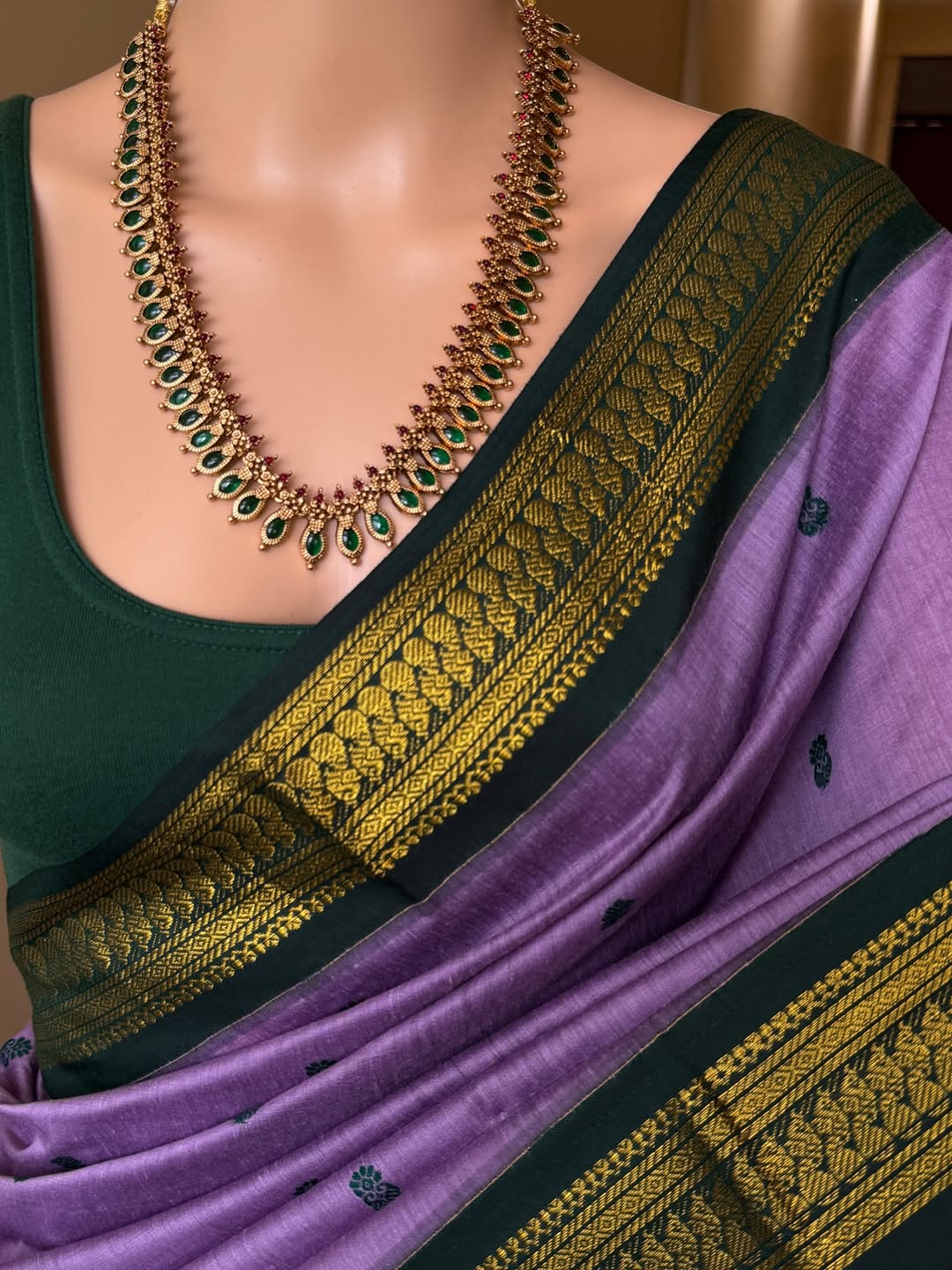 LAVENDER SILK SAREE TRADITIONAL GREEN BORDER