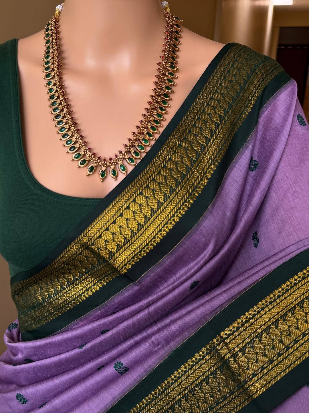 LAVENDER SILK SAREE TRADITIONAL GREEN BORDER