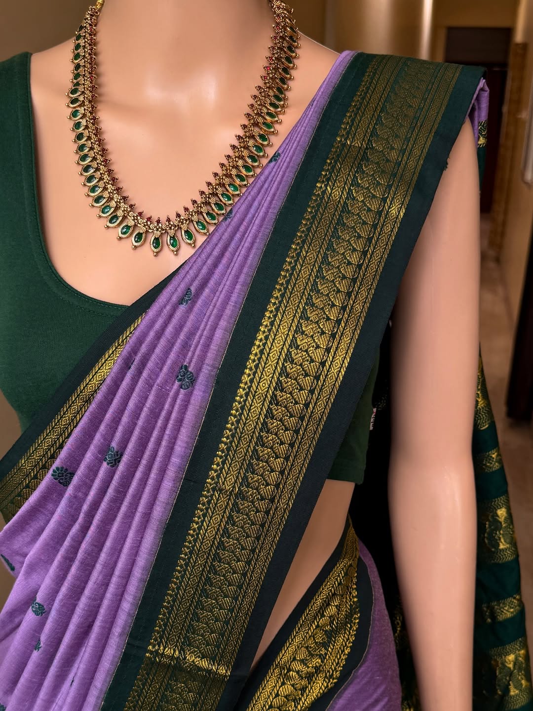 LAVENDER SILK SAREE TRADITIONAL GREEN BORDER