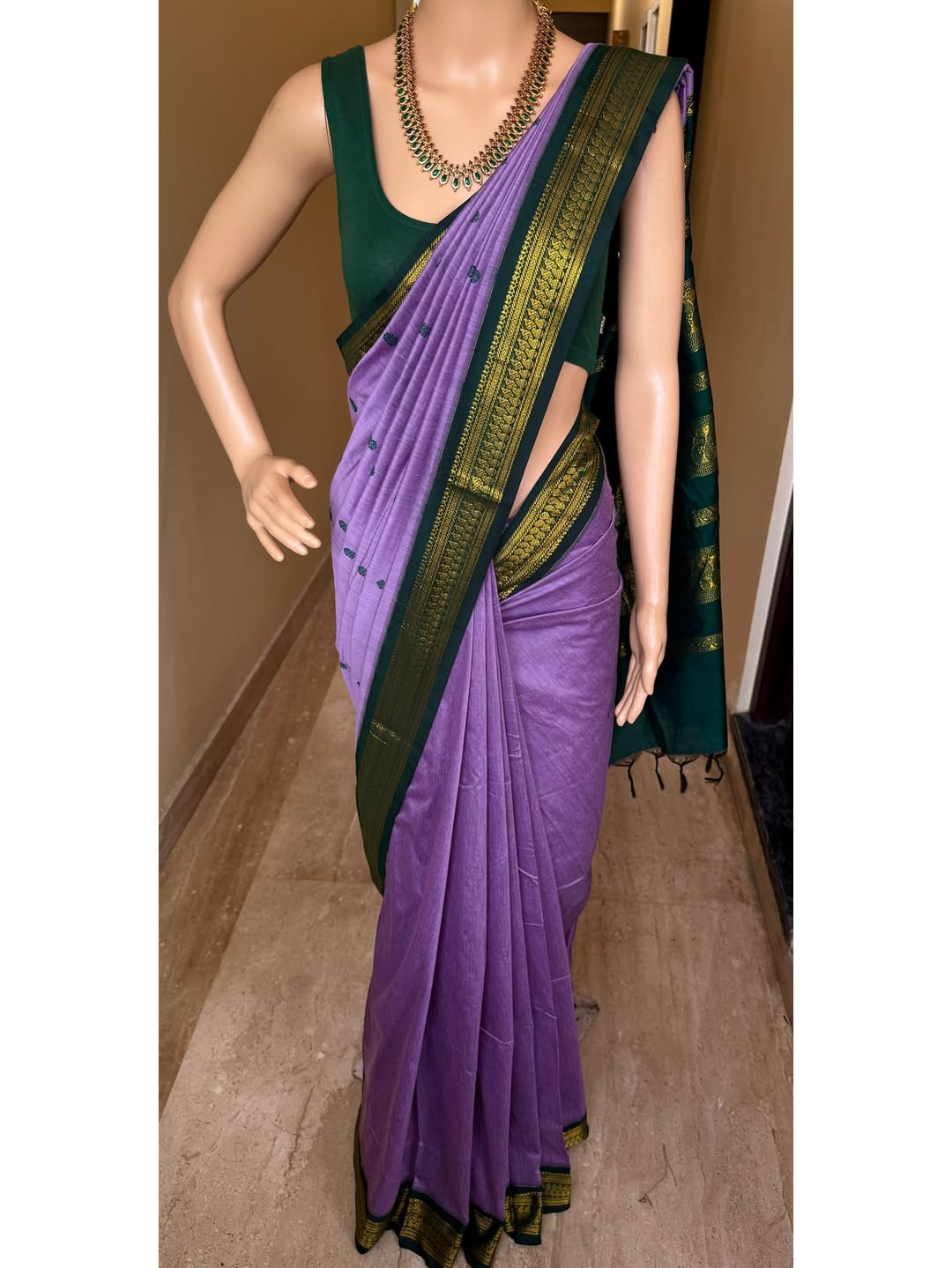 LAVENDER SILK SAREE TRADITIONAL GREEN BORDER