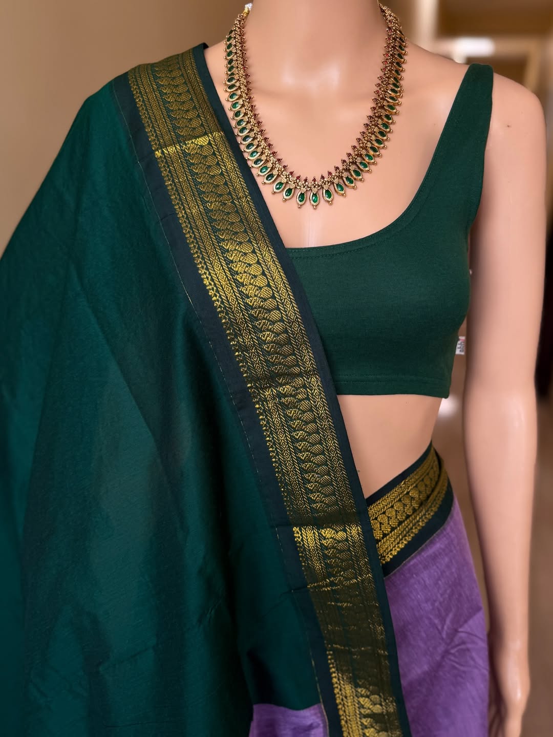LAVENDER SILK SAREE TRADITIONAL GREEN BORDER