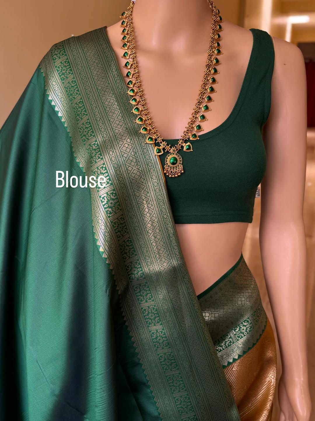 MUSTARD ART SILK SAREE WITH CONTRAST BOTTLE GREEN ZARI BORDER