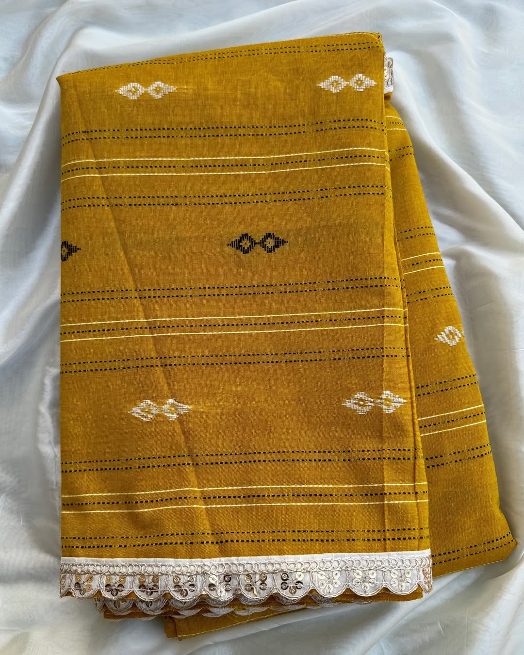 MUSTARD COTTON SAREE WITH LACE
