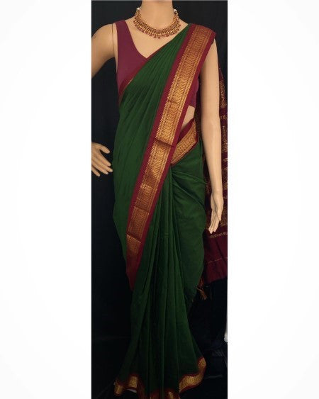BOTTLE GREEN COTTON SILK SAREE
