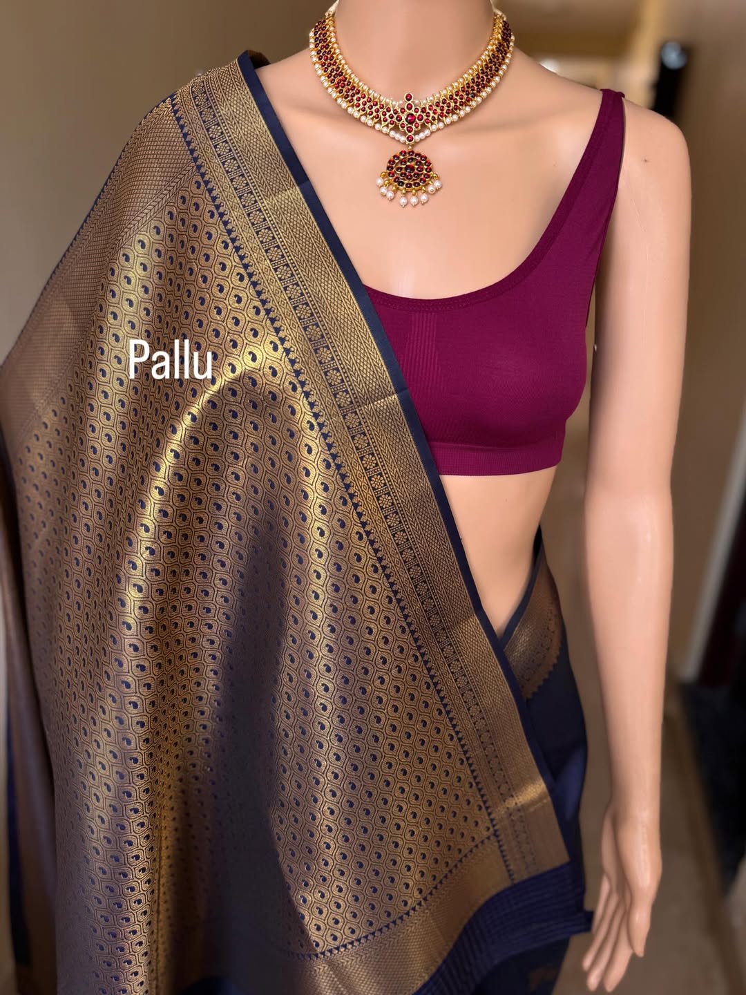 NAVY BLUE ART SILK SAREE WITH GOLDEN ZARI BORDER