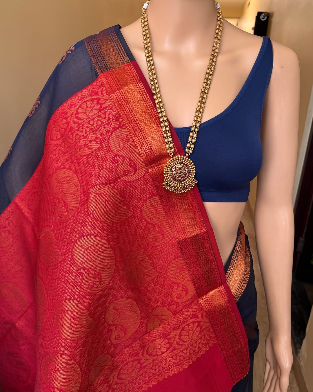 NAVY BLUE SILK COTTON SAREE