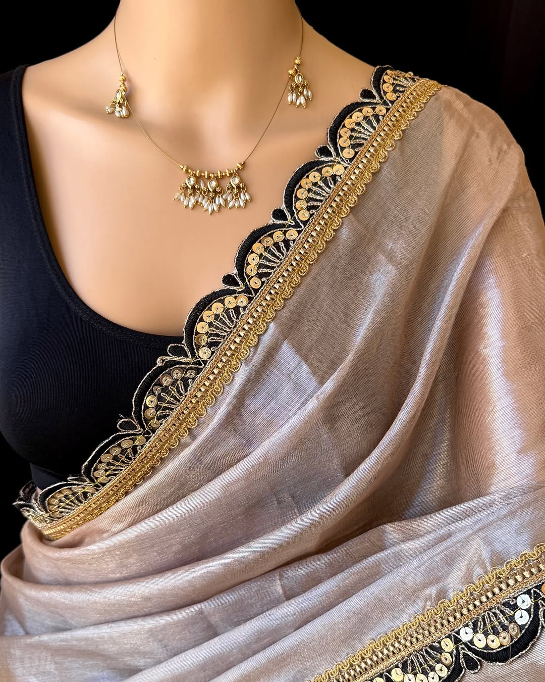 IVORY METTALIC TISSUE SAREE