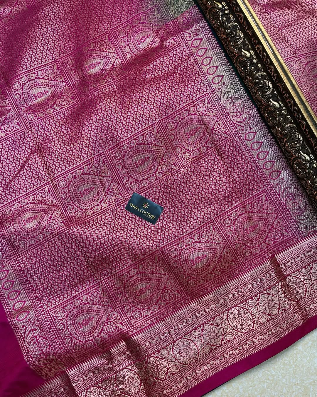 PEACOCK GREEN ART SILK SAREE WITH MAGENTA BORDER