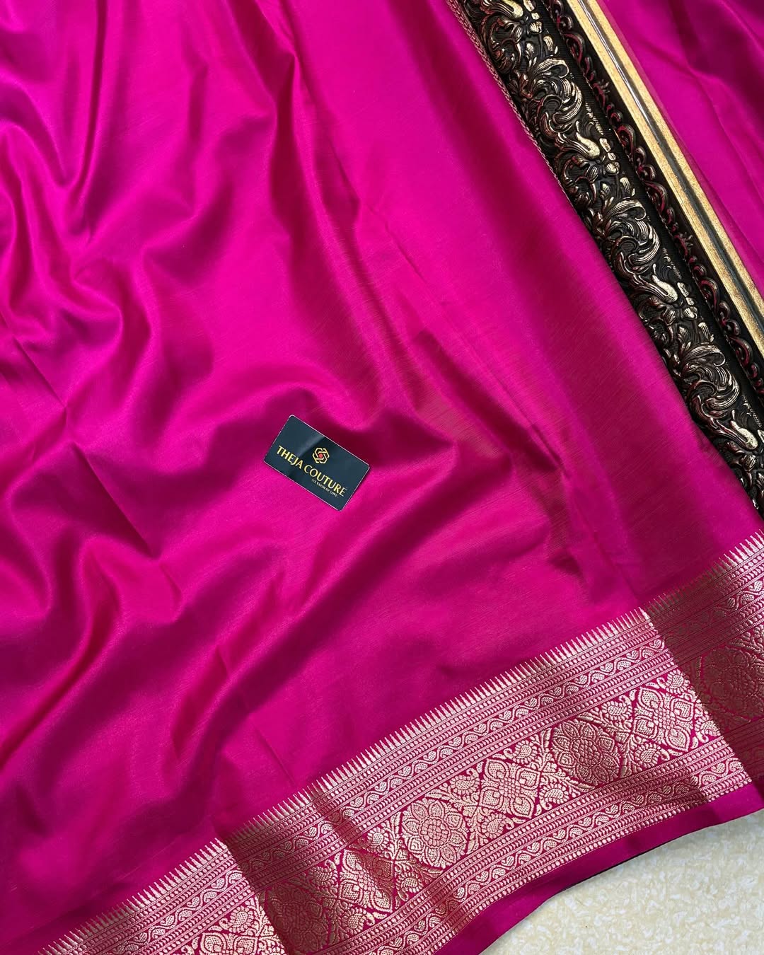 PEACOCK GREEN ART SILK SAREE WITH MAGENTA BORDER