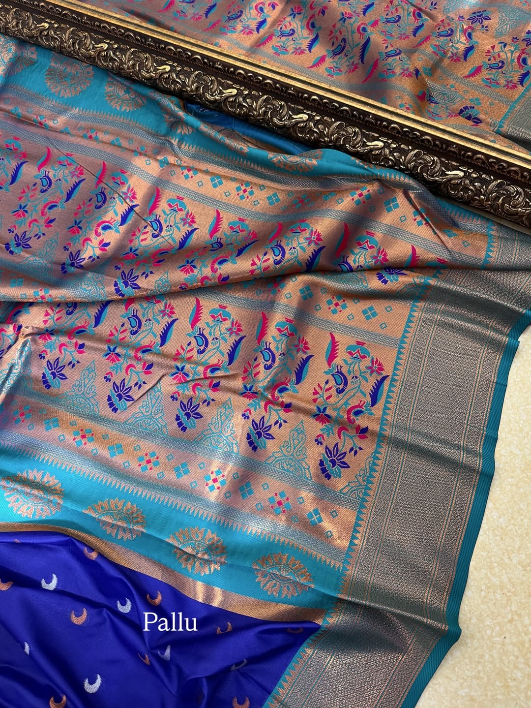 PEPSI BLUE CHANDRAKOR ART SILK WITH TEAL BLUE BORDER