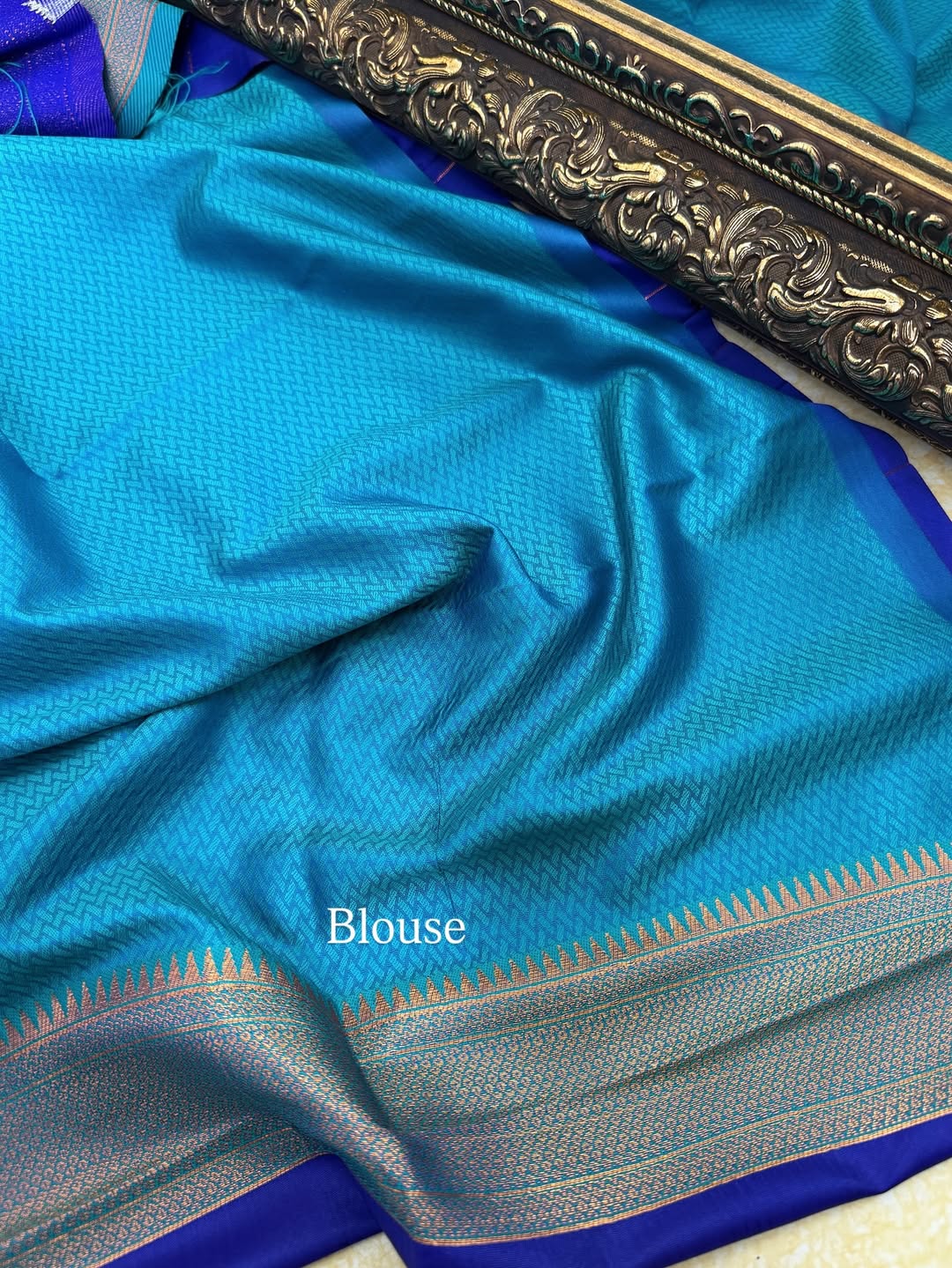PEPSI BLUE CHANDRAKOR ART SILK WITH TEAL BLUE BORDER