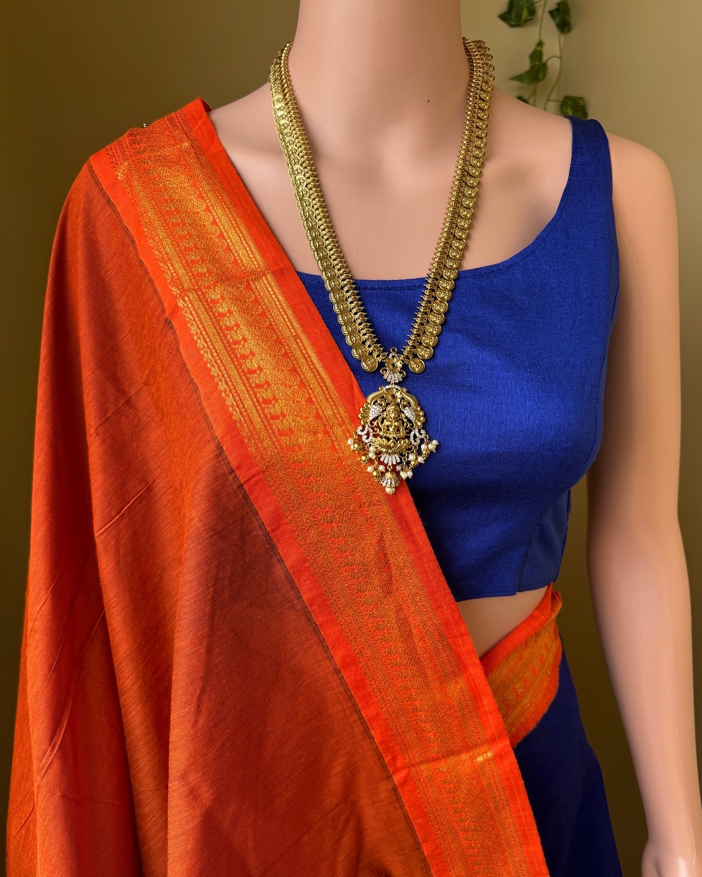 PEPSI BLUE COTTON SILK SAREE WITH PEACOCK BORDER