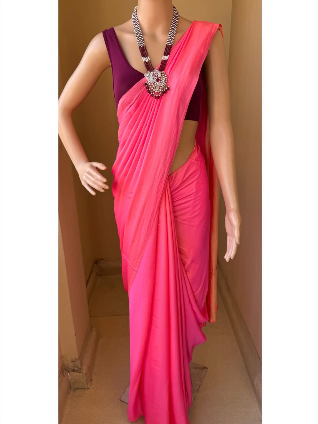 LOUTUS PINK DUAL TONE MALAI SILK PLAIN SAREE