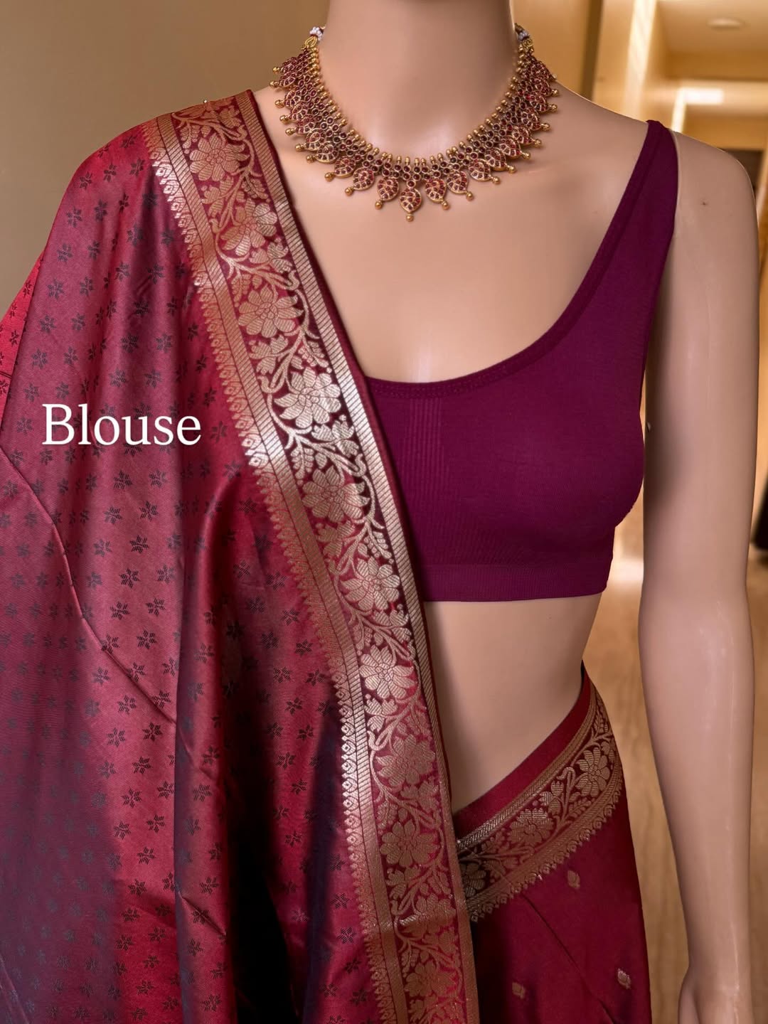 MAROON SOFT SEMI BANARASI ART SILK SAREE WITH GOLDEN ZARI WEAVE BORDER