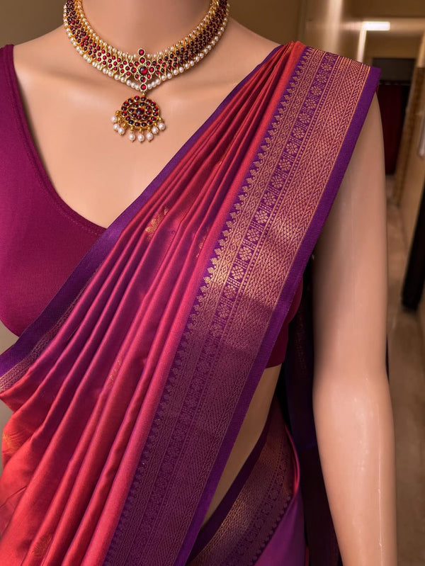 PURPLE DUAL TONE SOFT ART SILK SAREE WITH VIOLET ZARI WEAVE BORDER