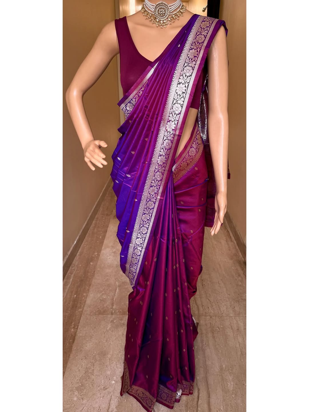 PURPLE SOFT SILK SAREE WITH GOLDEN ZARI WEAVE BORDER