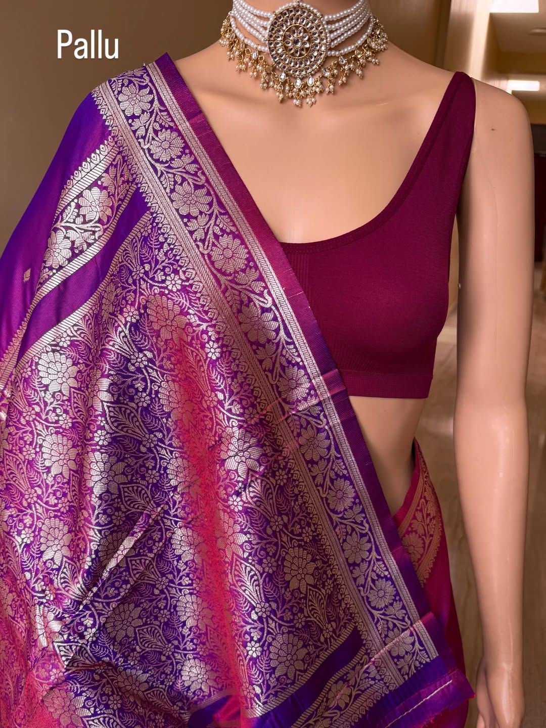 PURPLE SOFT SILK SAREE WITH GOLDEN ZARI WEAVE BORDER