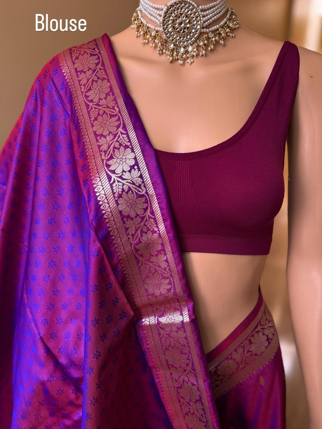 PURPLE SOFT SILK SAREE WITH GOLDEN ZARI WEAVE BORDER