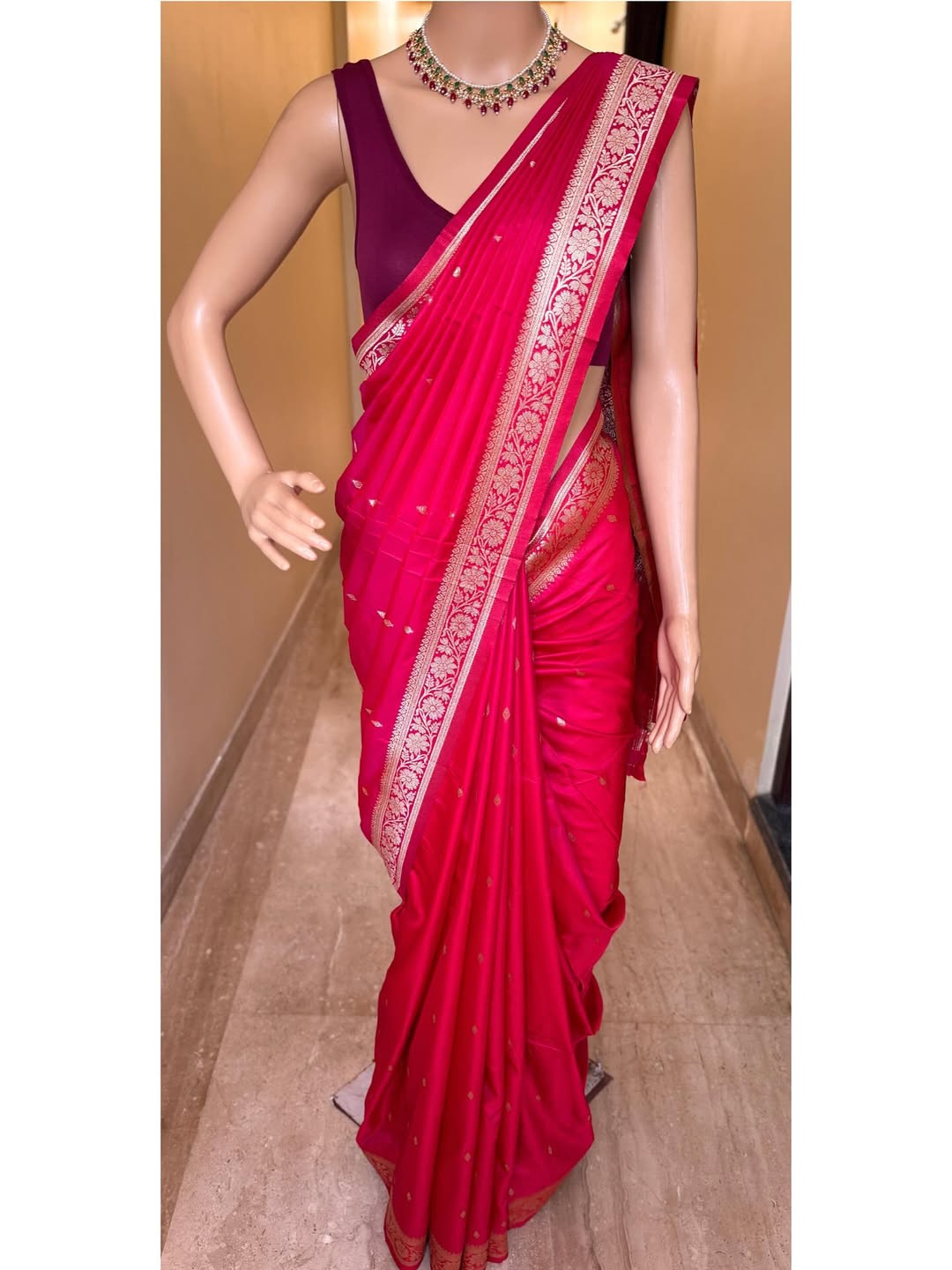 RANI PINK DUAL TONE SOFT ART SILK SAREE WITH GOLDEN ZARI WEAVE BORDER