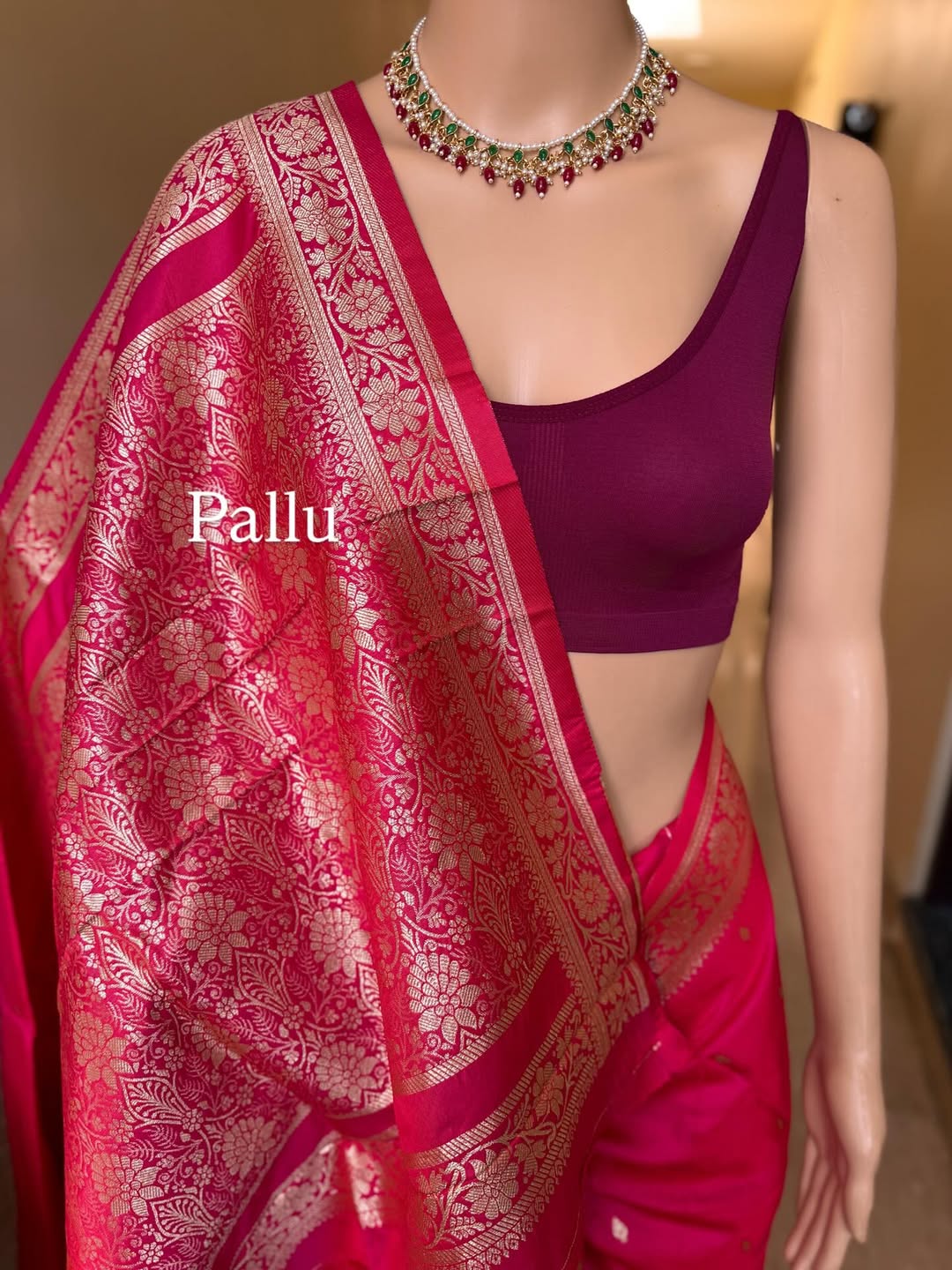 RANI PINK DUAL TONE SOFT ART SILK SAREE WITH GOLDEN ZARI WEAVE BORDER