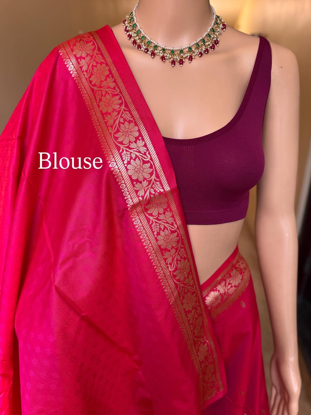 RANI PINK DUAL TONE SOFT ART SILK SAREE WITH GOLDEN ZARI WEAVE BORDER