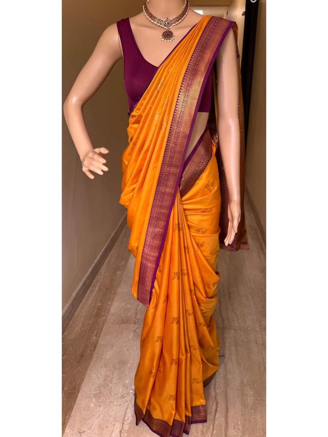 MANGO YELLOW DUAL TONE SOFT ART SILK SAREE