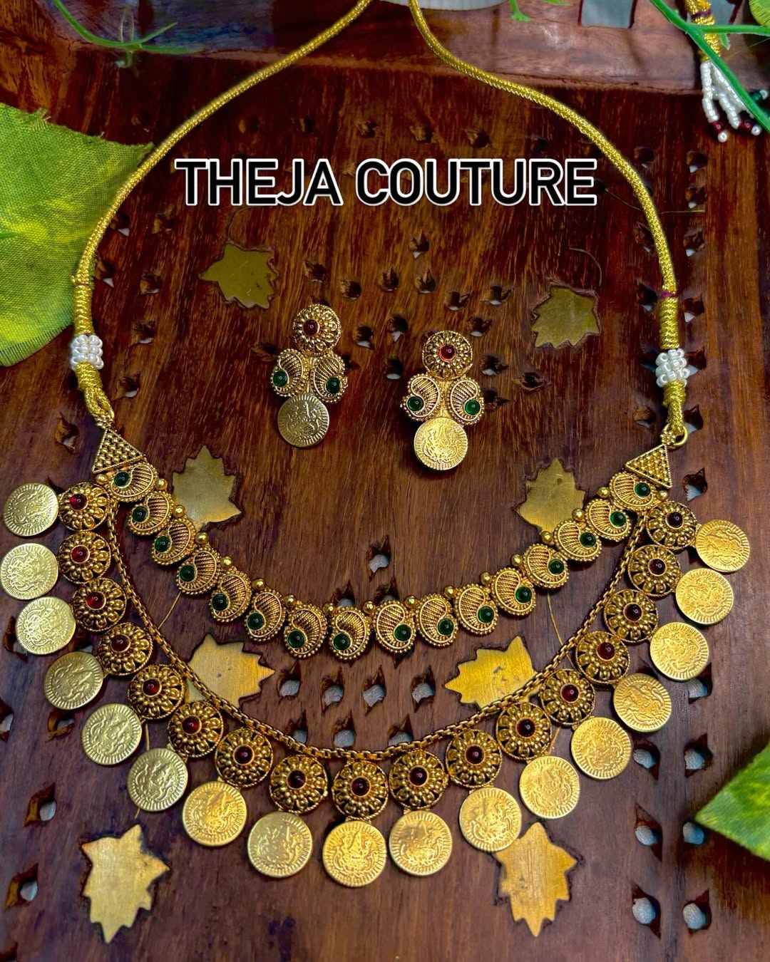 Double layer mango & lakshmi coin necklace