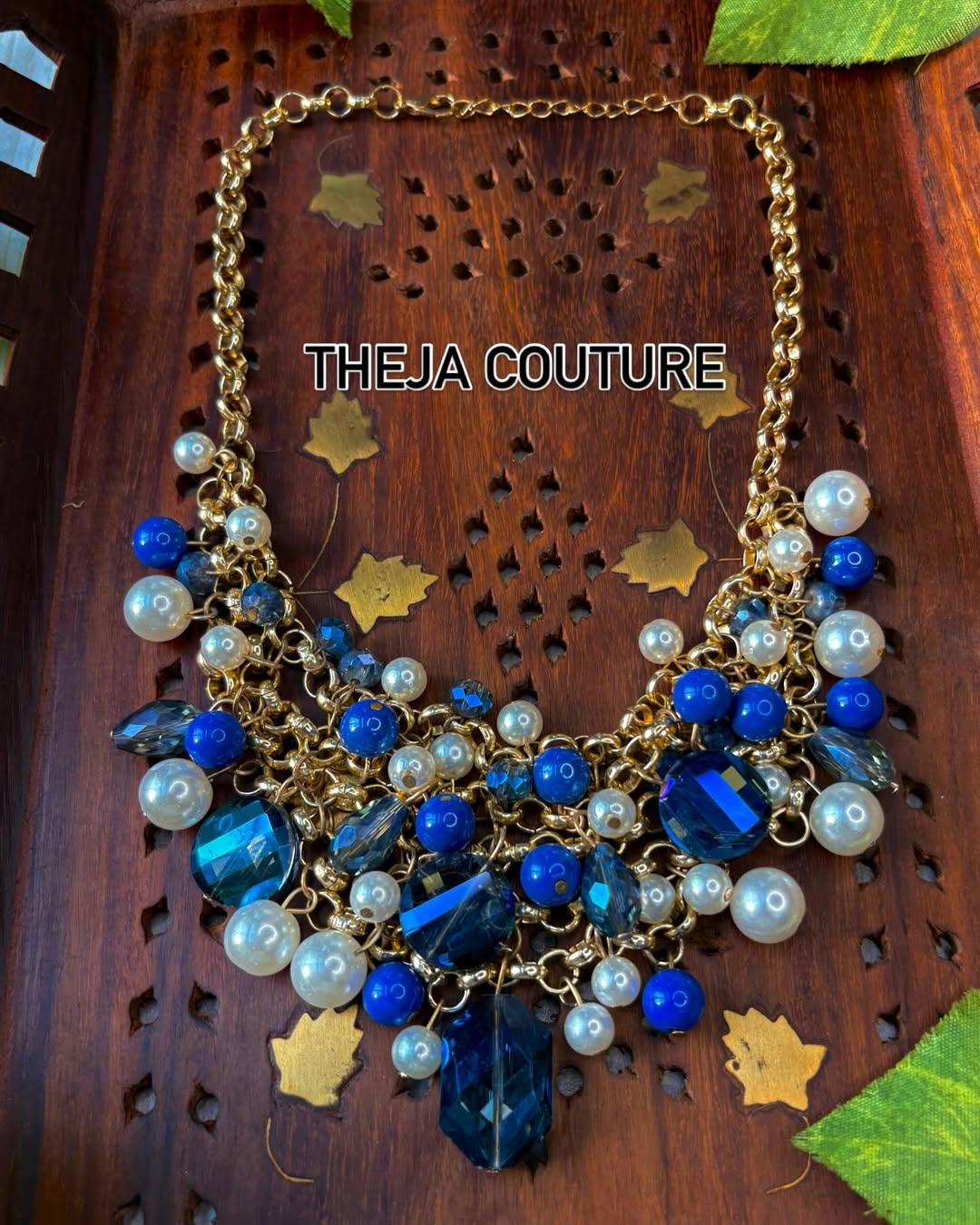 Blue white fancy beads layers necklace