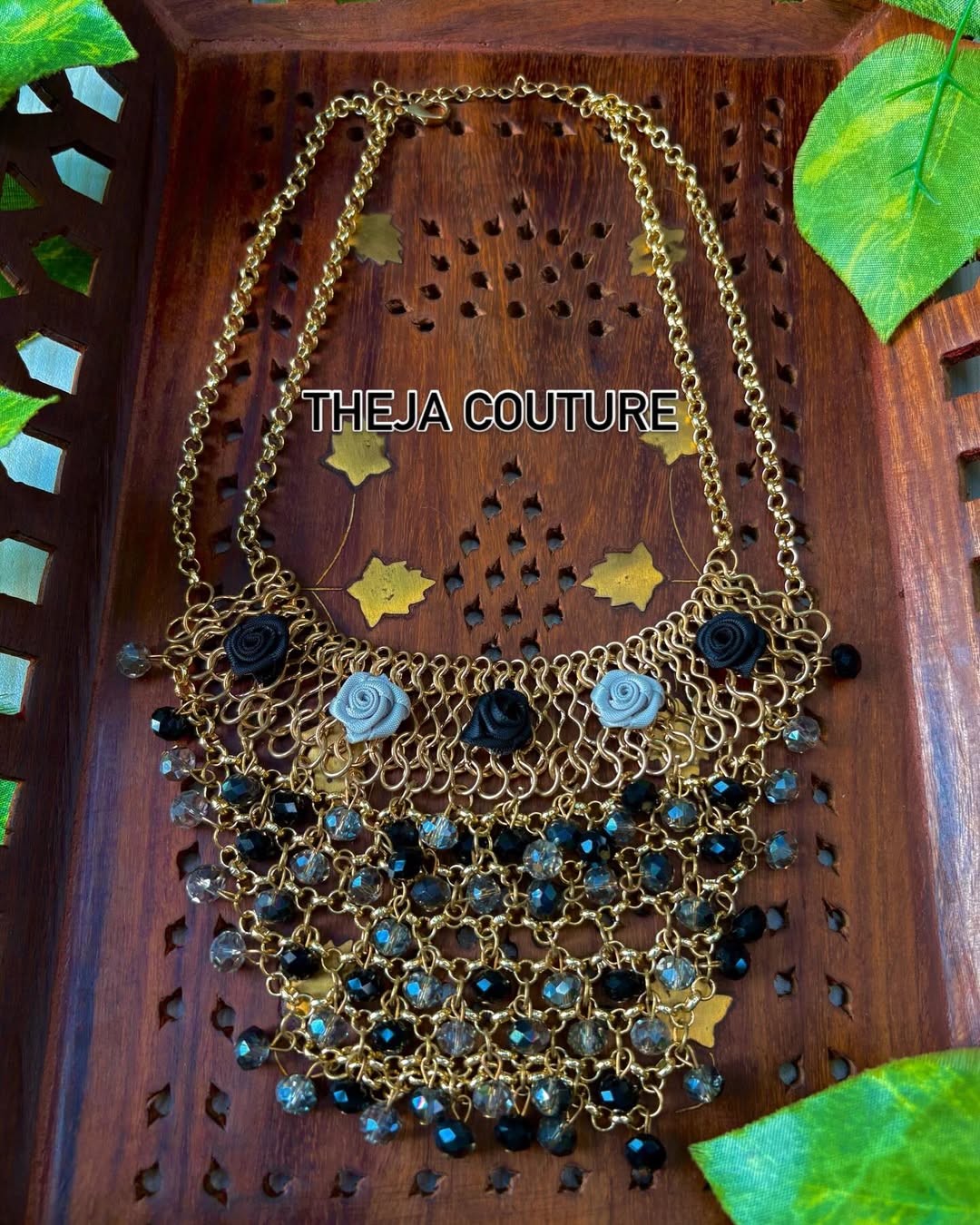 Black grey fancy layer necklace