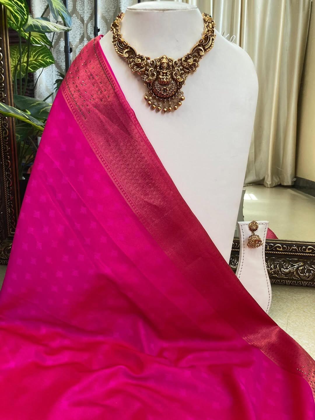 RANI PINK ART SILK SAREE WITH ZARI WEAVE BORDER