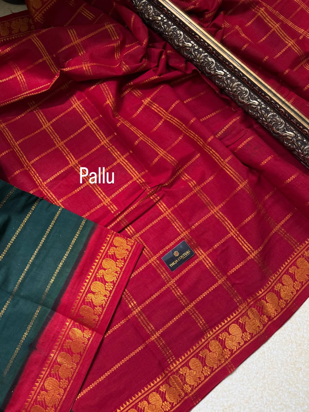 BOTTLE GREEN SUNGUDI COTTON SAREE