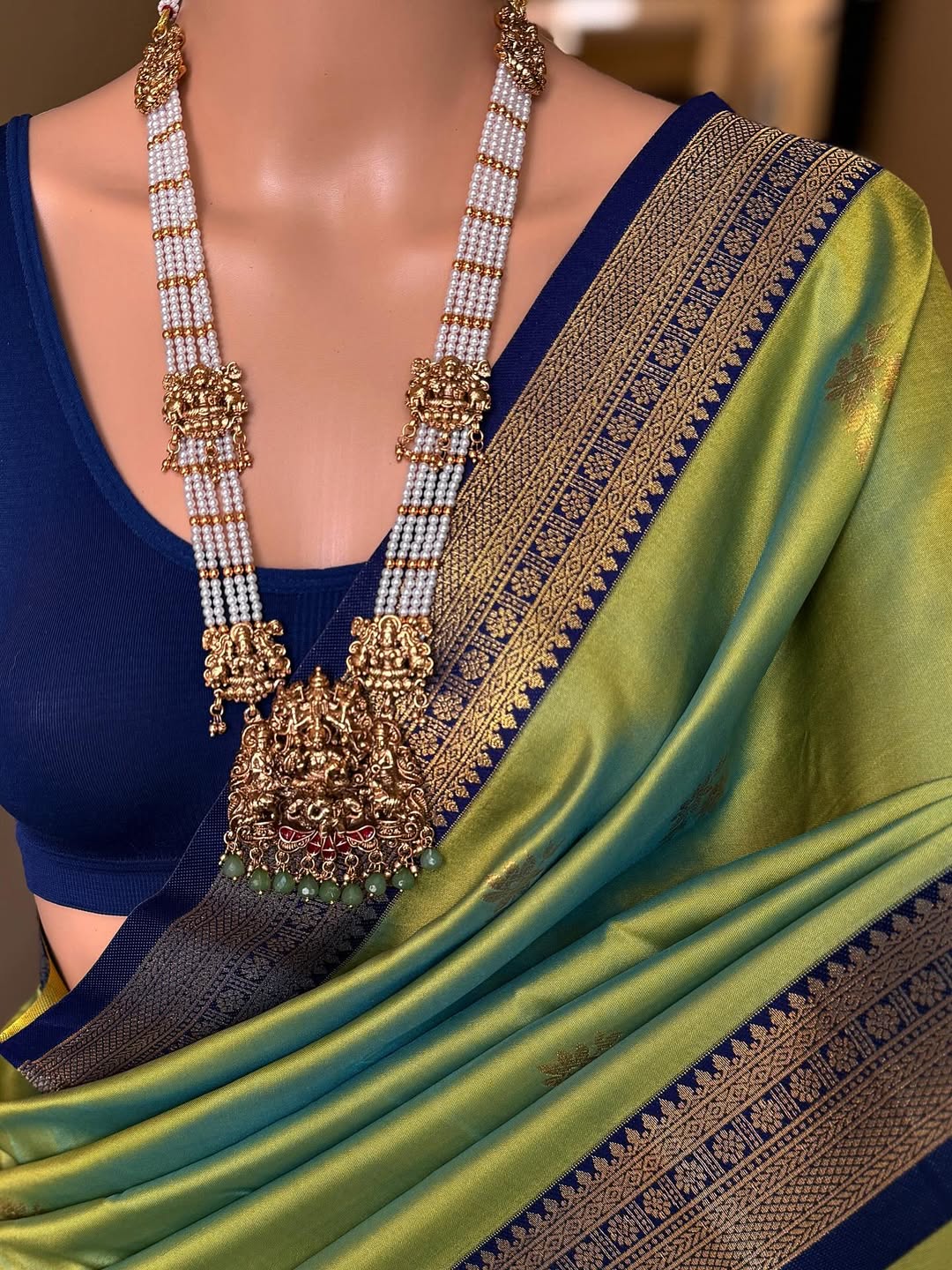 PASTEL GREEN BLUE SOFT ART SILK SAREE WITH NAVY BLUE ZARI WEAVE BORDER