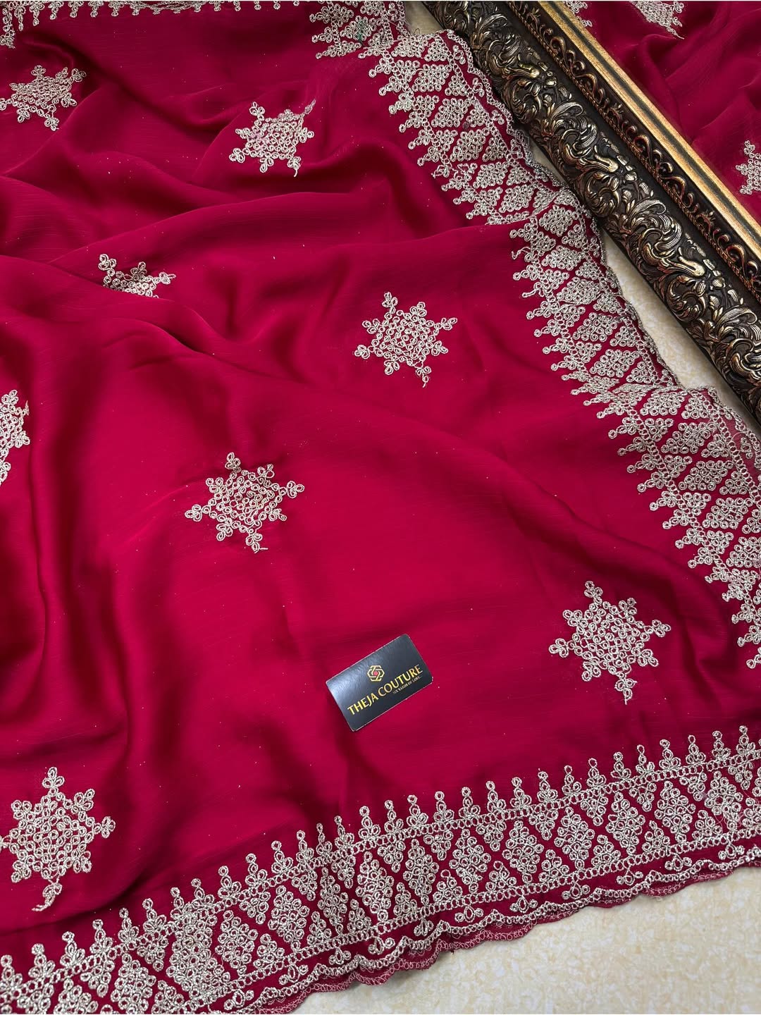 PINKISH RED SOFT GEORGETTE SATIN SAREE